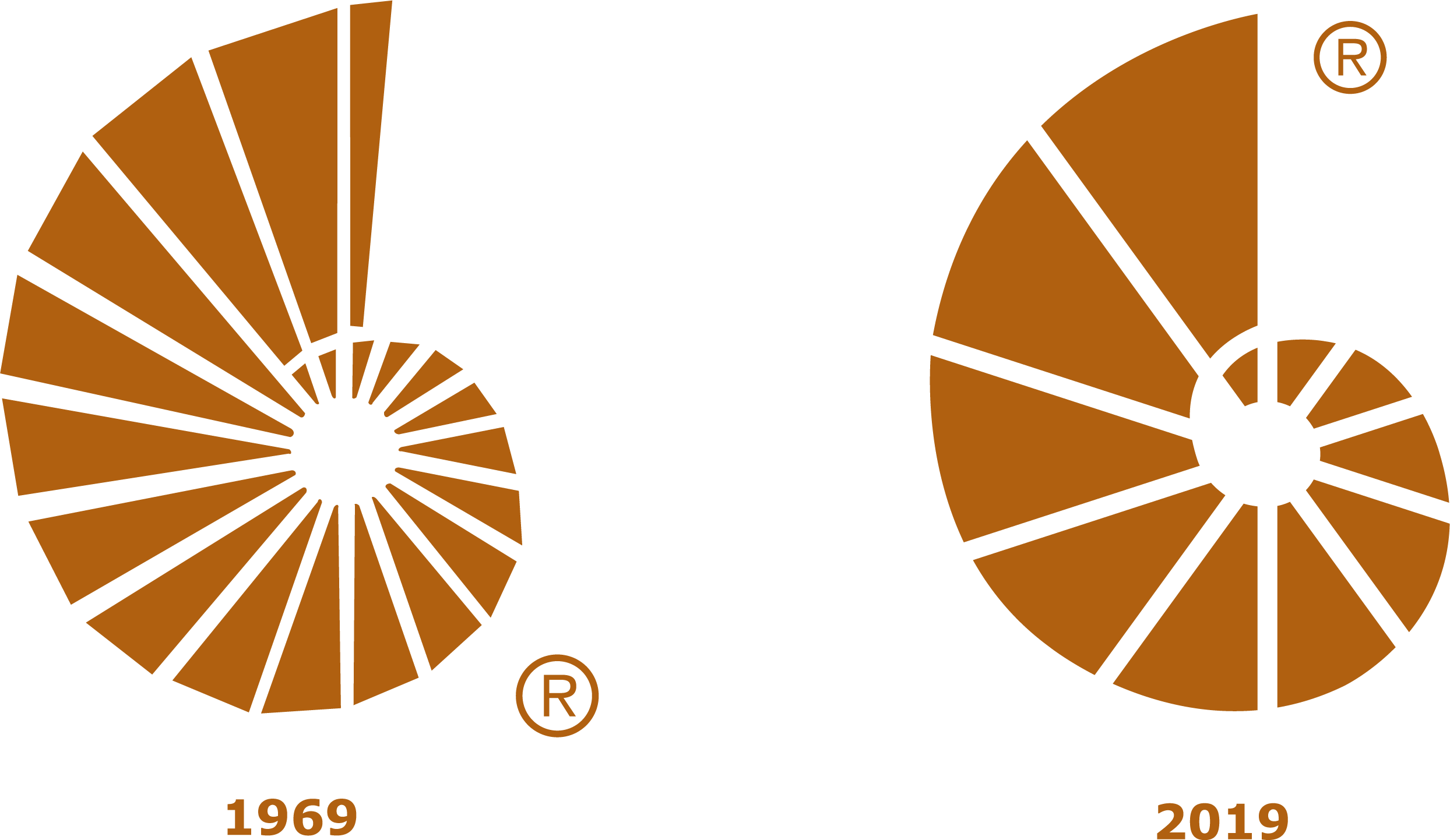 Le nautile d’Optimum Groupe financier en 1969. En 2019, un nouveau nautile modernisé par le nombre de segments colorés réduit de moitié et l’espace entre chaque segment légèrement augmenté pour une lisibilité optimale.